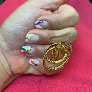 Alexis Bittar (size 7) Hammered Gold-plated Coil Link Ring **New** with Dust Bag